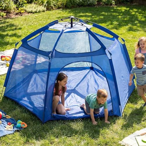 Alvantor® Baby Playpen Pop Up Play Yard 84"x84"x44”Large Mesh Kids Toddler Play Pen Indoor & Outdoor Safe Space Foldable Lightweight Mosquito Playpen Canopy for Infants Toddlers Pets, Navy - color: Navy, style: Standard
