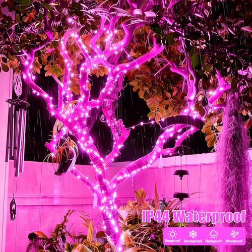 YEGUO 4 Pack Pink Solar Fairy Lights, Each 33ft 100 LED Christmas Lights Outdoor Waterproof, 8 Modes Sliver Wire Solar String Lights - color: Pink