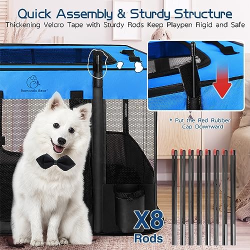 Dog Playpen,Pet Playpen,Foldable Puppy Cat Playpen, Portable Exercise Kennel Tent Crate,Water-Resistant Breathable Shade Cover,Indoor Outdoor Travel Camping Use for Small Animals with Carrying Case(M) - color: Blue, style: Medium (32"x24"x22")