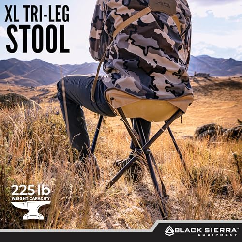Black Sierra Folding Hunting Stool w/Shoulder Strap Supports 225 lbs, Lightweight Collapsible Tripod Seat, Foldable Steel Frame Chair Perfect for Hunting Blind, Fishing, Hiking, Travel - color: Tan