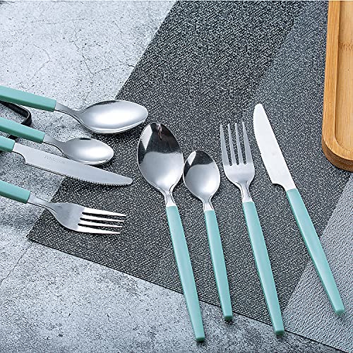 40 piece Stainless Steel Kitchen Flatware set with organizer, Camping Silverware set with color handles set of 8
