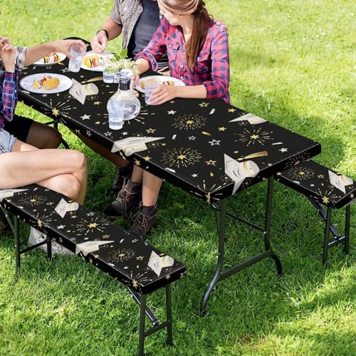 Grad Table Cloth for Birthday, Graduation, Restaurant, Wedding Decoration, Elastic Table Cloth for Graduation Party 3 PCS Set - color: Graduation Print, size: Small