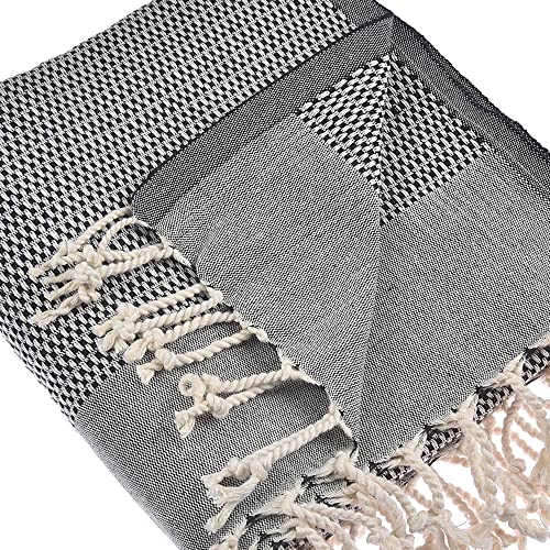 Beach Towel | Cotton Beach Towels, Easy to Carry, Sand Free, Highly Absorbent, Quick Dry, Turkish Towels for Travel Camping Bath Sauna Beach Gym Pool Yoga SPA by Lahammam, Akasya, Black - color: Black, size: Akasya