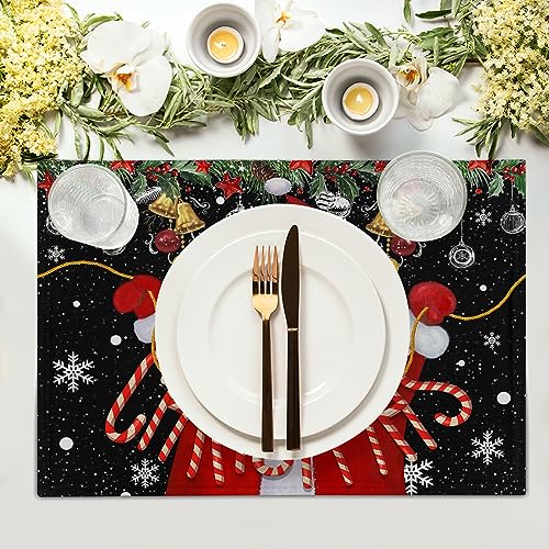 Christmas Placemats Set of 4, Funny Santa Claus Xmas Snowflake Table Mats Washable Heat Resistant Winter New Year Holiday Decor and Supplies for Home Party Kitchen Dining Table 12×18 Inches - color: Santa Claus