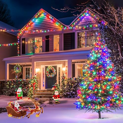 JMEXSUSS 168FT 600 LED Christmas Decor String Lights - 8 Modes Multicolor Christmas Lights Outdoor/Indoor Waterproof Plug-in Party Holiday Xmas Decorationsons - color: Multicolor, size: 600 LED