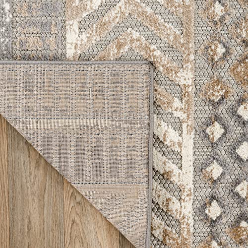 Rugshop Distressed Geometric Indoor/Outdoor Beige Area Rug Modern Tribal Stripe, Durable Stain Resistant Perfect for Patio, Backyard, Deck and Outdoor Lounge 7'10" x 10' - size: 7'10" x 10' (Rectangular)