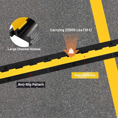 Yescom Cable Ramp Protector 1 Channel Garden Hose Protecitive 22000 Lbs Load Capacity Heavy Duty Speed Bump for Road Driveway Walkway - size: 2.4"h - 1 Channel