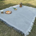 White Picnic Blanket, Extra Large Soft Cotton Gauze Picnic Rug 71"x71", Lightweight Breathable Blanket with Leather Handle, Machine Washable for Beach, Camping, Park, Couples (Gray) - color: Grey