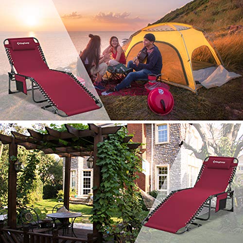 KingCamp Portable Folding Camping Cot Adjustable 4-Position Patio Reclining Lounger Chair with Pillow Pocket for Garden Yard Lawn Sunbathing Supports 265lbs - color: Urbanlite Wine-1 Pack