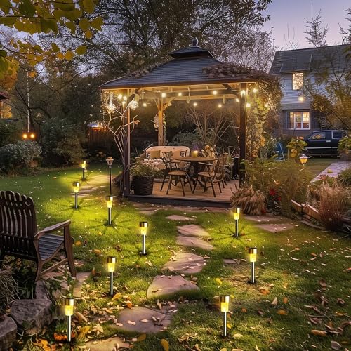 GIGALUMI Solar Pathway Lights, Stainless Steel IP44 Waterproof Auto On/Off Outdoor LED Solar Landscape Lights for Garden, Yard, Patio, Path and Walkway(20 Pack, Warm White) - color: Warm White, size: 20 PACK
