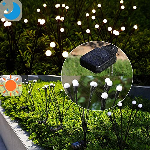 ZFNN Solar Firefly Lights 16 LED Swaying Outdoor Waterproof Decorative Lights for Yard Patio Pathway Lawn Decorations (2 Pack, 8 Heads) - color: Warm White, size: 2 Pack 16 Led