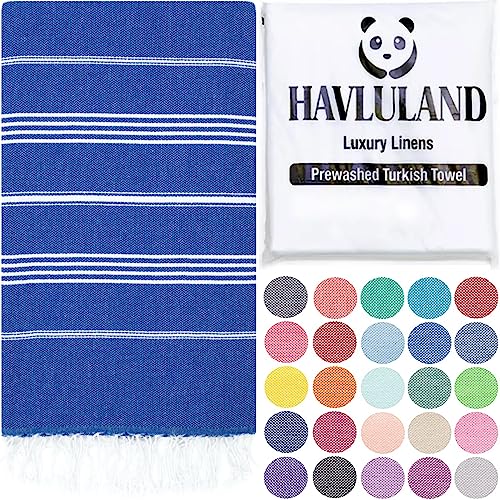 HAVLULAND Turkish Beach Towels, Oversized 40"x72" Turkish Bath Towel, Highly Absorbent Quick Dry Sand Free Beach Towels for Beach Pool Spa Gym Yoga Travel Camping Picnic Blanket - Blue - color: Blue