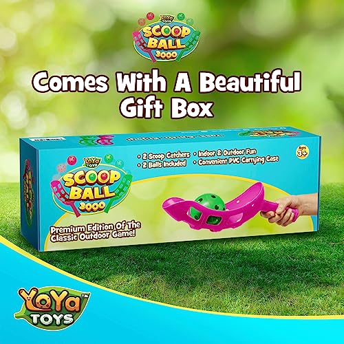 YoYa Toys Scoop Ball Set - Toss & Catch Game for Kids - Outdoor Fun, Beach Toys - Ideal for Field Day, Summer Activities, PE Equipment, Backyards, Parks, Camping - Includes 2 Scoops, 2 Balls, PVC Case