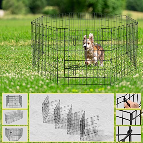 Pet Playpen Dog Pen Foldable Dog Exercise Fence 8 Panels 30 Inch Kennels Pet Playpen Options Ideal for Pet Medium Animals Outdoor Indoor - style: 24'' x 30'' x 8PCS