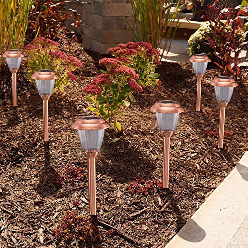Solar Lights Outdoor - 8 Pack Copper Garden Walkway Lights Solar Powered Waterproof for Garden, Lawn, Yard, Pathway - color: Brown