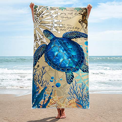 Bonsai Tree Sea Turtle Gifts Turtle Beach Towel, Cute Microfiber Bath Towel Gifts for Turtle Lovers, Funny Sand Free Quick Dry Boho Blue Travel Towels for Women Kids Yoga Sports 30" X 60" - color: Turtle, size: 30"x60"
