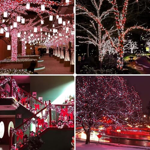 OZS Connectable Red and White Christmas String Lights, 2Pack Total 164FT 400LED Christmas Lights for Outdoor/Indoor, Plug in Tree Lights with 8 Modes, String Lights for Christmas Decorations Holiday - color: Red & White