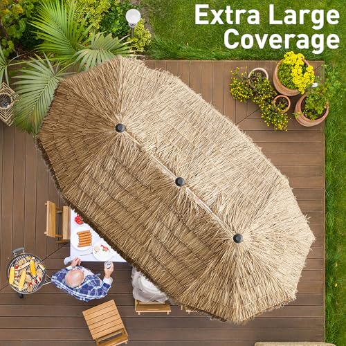 13ft Thatch Umbrella Tiki Bench umbrella With Crank, Water-resistant for Bench, Patio,Pool - color: Yellow, size: 13FT Umbrella