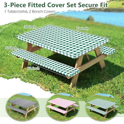 Picnic Table Cover with Bench Covers and Bag, Camping Table Camping Essentials Cover with Elastic Edges(Green) - color: Green