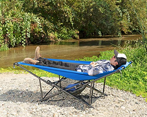Mac Sports H900S-100 Topnotch Heavy Duty Multi-Use Outdoor Camping Portable Folding Hammock (Blue/Gray) - color: Blue/Gray, style: No Canopy