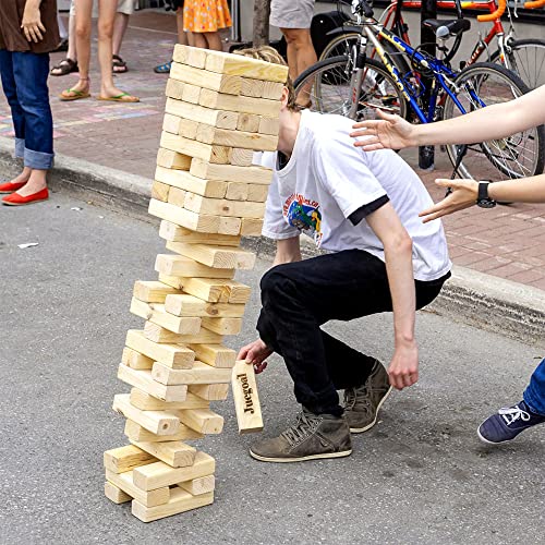 Juegoal 54 Piece Giant Tumble Tower, Wooden Block Game with Gameboard, Canvas Bag for Outdoor Yard Playing,7.1 x 7.2 x 25.2 Inches - color: Wood Color, size: X-Large