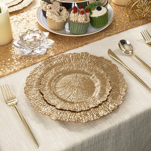 DaYammi 60Pcs Gold Plastic Plates-Elegant Gold Plates Disposable & Reusable-Heavy Duty Plastic Plates for Party Including 30 Dinner Plate, 30 Dessert Plate for Weddings,Dinner Parties - color: Gold
