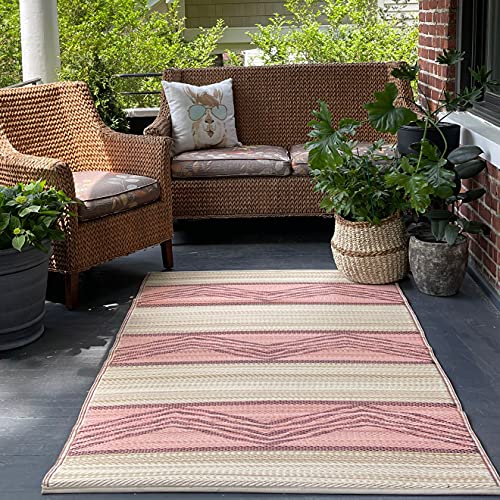 Fab Habitat Outdoor Rug - Waterproof, Fade Resistant, Crease-Free - Premium Recycled Plastic - Tribal Boho - Large Patio, Deck, Sunroom, Camping, RV - Lagos - Sand & Coral - 6 x 9 ft - color: Lagos - Sand & Coral, size: 6' x 9' (Rectangular)