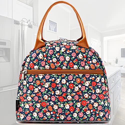 FlowFly Insulated Lunch Cooler Bag - Tote Bag Organizer for Women/Men, Floral#Red - color: Floral#Red