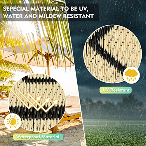 fifame Outdoor Camping Rugs, 9x12 Outdoor Rug Patios Clearance Plastic Straw Rug Weatherproof Reversible Mats, Large Floor Mat for Outdoors, RV, Patio, Backyard, Deck, Picnic, Beach, Trailer, Camping - color: Off-white & Black, size: 9' x 12'