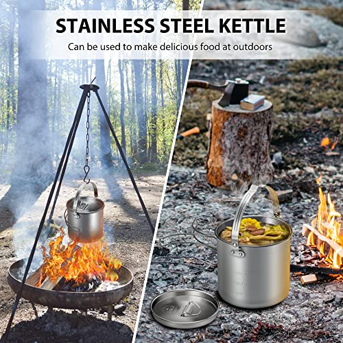 Lixada 5PCS Camping Cookware Set Stainless Steel 1.2L Camping Pot with 2 Cups & 2 Bowls, Lightweight Portable Backpacking Pot with Foldable Handles & Lid for Outdoor Cooking Hiking Picnic