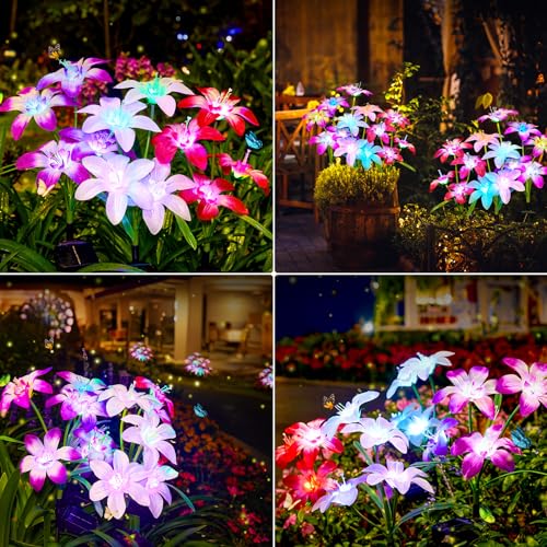 Ahaorigin Solar Garden Lights Outdoor, 8 Pack Blooming Lily Solar Flowers Outdoor Waterproof, 7 Color Changing Bigger Flower Lights for Yard Patio Decor, Gift for Mom - size: 8 Pack