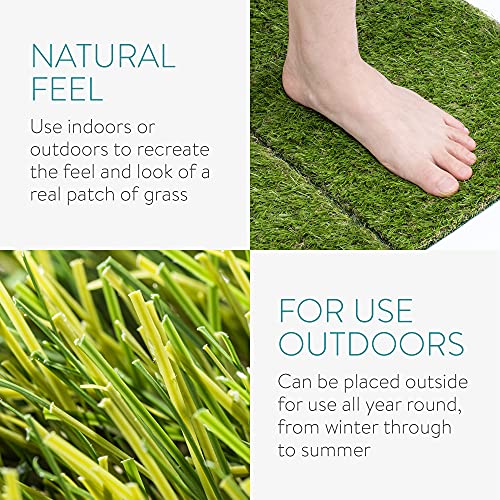 Navaris Artificial Grass Squares - 12" x 12" Fake Green Grass Squares Panels for Indoor and Outdoor Use - Fake Grass Patches for Lawn - Pack of 4