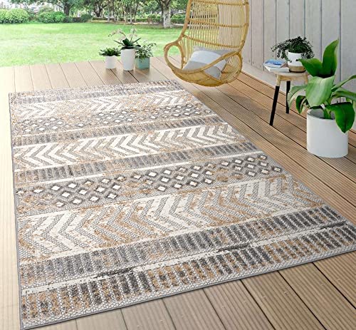 Rugshop Distressed Geometric Indoor/Outdoor Beige Area Rug Modern Tribal Stripe, Durable Stain Resistant Perfect for Patio, Backyard, Deck and Outdoor Lounge 8'8" x 12' - size: 8'8" x 12' (Rectangular)