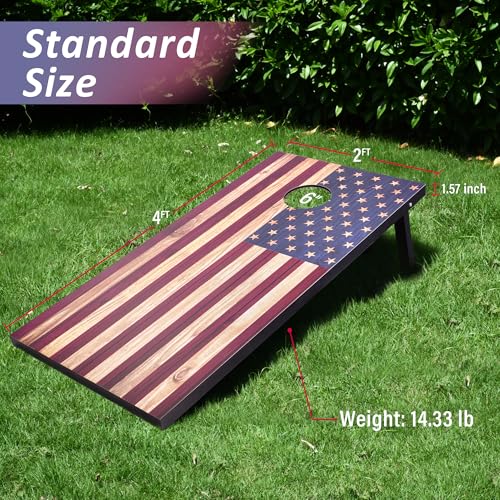 Cornhole Set, Regulation/Tailgate Size Cornhole Boards with 8 Bean Bags and Carrying Case, 4x2/3x2 Corn Hole Outdoor Game Toss Board for Adults Outside Activities - color: 4'x2' America Flag