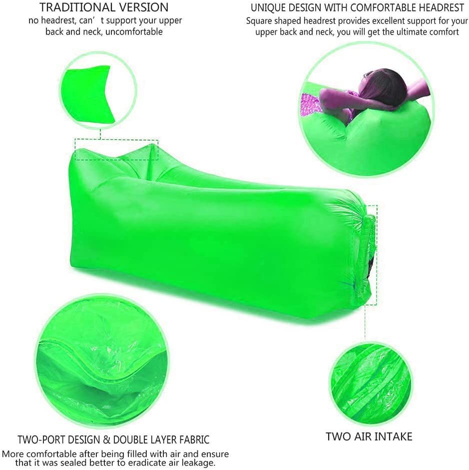 CCDXD Air Sofa, Inflatable Lounger Inflatable Couch for Travelling, Outdoor, Camping, Hiking, Beach Parties, Picnic, Backyard, Lakeside, air Hammock Inflatable Lounger for Adults (Green) - color: Green