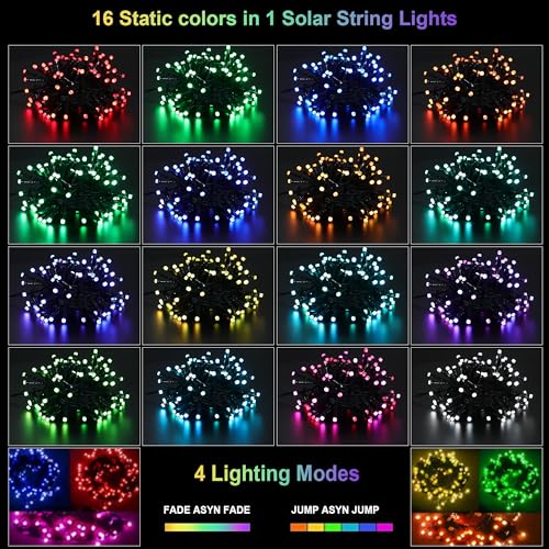 XEWEA Solar String Lights Outdoor, 40Ft 16 Colors 100 LED String Lights with 20 Modes Remote, Waterproof Solar Powered Lights for Garden Fence Paito Home Christmas Decorations - color: Solar-100F5