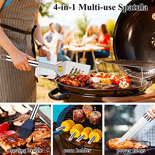 ROMANTICIST 27pcs Heavy Duty Grilling Gifts for Men Dad Fathers Day, Extra Thick BBQ Accessories Tools Set, Stainless Steel Grill Utensils Kit with Meat Claws, Canvas Bag for Outdoor Camping Silver - color: Silver