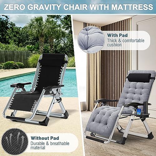 ABORON Zero Gravity Chair,Premium Outdoor Lawn Folding Lounge Chairs,Sturdy Adjustable Reclining Patio Chairs with Removable Cushion,Headrest & Tray - color: A Modern Gray