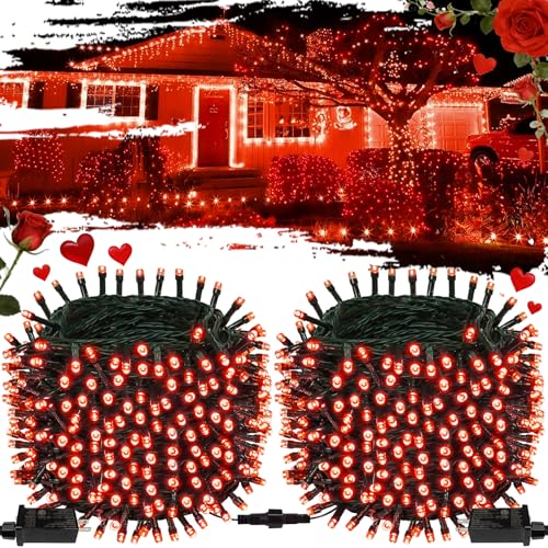 2-Pack Connectable Christmas Lights Outdoor, Total 164FT 400LED Christmas String Lights Waterproof with 8 Modes & Timer, Green Wire Twinkle Lights for Xmas Tree Decorations Outdoor Indoor, Red - color: Red