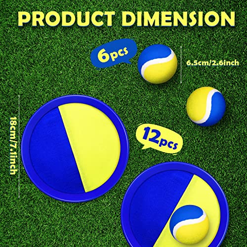 Charniol Kids Toys Toss and Catch Game Set Beach Game Outdoor Ball Sports Games Toss and Catch Ball Nylon Toys for Kids Adults(Blue Yellow,12 Paddles 6 Balls) - color: Blue Yellow