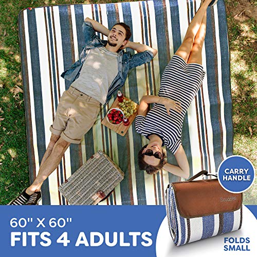 scuddles Extra Large Picnic Blanket – 60" x 60" Waterproof Outdoor Mat with Soft Dual-Layer Comfort, Foldable Travel Rug for Beach, Camping, Lawn, Parks & Family Picnics - color: Tan