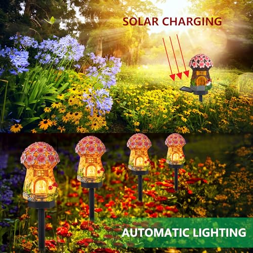 Dazzle Bright Solar Mushroom Lights Fairy Garden Lights for Home Decor Outdoor Decorative Stakes Mushroom House Solar Powered LED Landscape Lighting for Lawn, Walkway, Patio, Yard - color: Mushroom