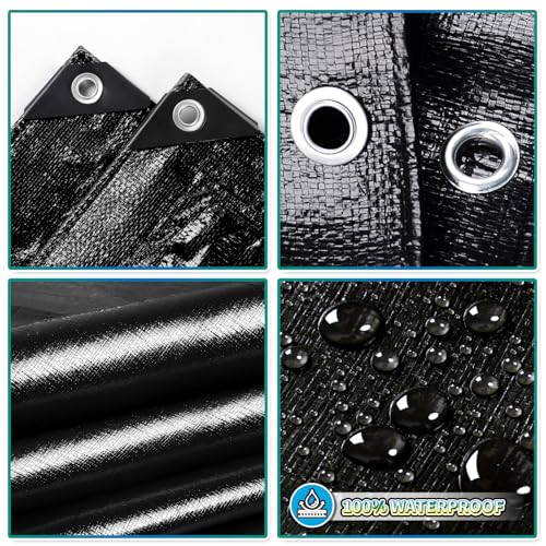 Black Tarp 20x30 Feet, 10 Mil Thick Waterproof Poly Tarps Cover UV Resistant, Rip & Tear Proof with Metal Grommets Every 20 Inches - color: Black, size: 20x30 Ft