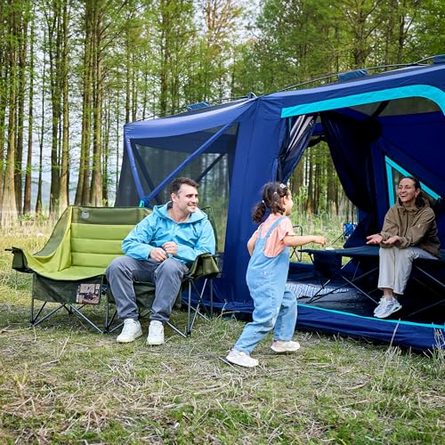 Timber Ridge Double Camping Chair, Heavy Duty Outdoor Folding Camp Couch, Loveseat Camping Chairs Perfect for Campsites, Patio/Lawn, Soccer Games or Other Youth Sports, Supports 600 lbs - color: Loveseat Green