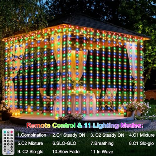 ZAIYW Curtain Lights 600 LED 20Ftx10Ft, Dual Color Changing Curtain Fairy Light Connectable with Timer Remote Waterproof for Bedroom Wedding Party Garden Outdoor Decor (Warm White & Multicolor) - color: Warm White & Multicolor, size: 20Ft x 10Ft