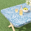 misaya Rectangle Vinyl Tablecloth, Fitted Table Cover, 100% Waterproof, Elastic Edge, Flannel Backing, Plastic Table Cloth Fit 5 Foot Folding Tables for Picnic, Camping (Blue Leaves, 30x60 inch) - color: Baby Blue, size: 60" x 30" (Rectangular)