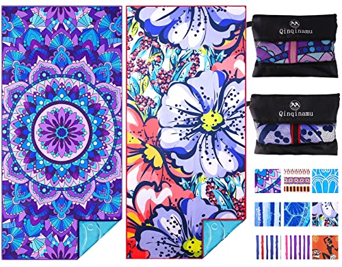 2 Pack Microfiber Oversized Lightweight Beach Towel 71"x32" XL Extra Large Thin Sand Free Towels Travel Swim Pool Yoga Gym Camping for Adults Women Men Beach Essentials Accessories Vacation Gift - color: 2 Pack Boho Flower Mandala