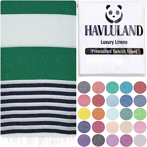 HAVLULAND Turkish Beach Towels, Oversized 40"x72" Turkish Bath Towel, Highly Absorbent Quick Dry Sand Free Beach Towels for Beach Pool Spa Gym Yoga Travel Camping Picnic Blanket - Green/Navy - color: Green / Navy