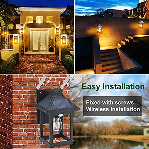 CYHKEE 2 Pack Solar Wall Lanterns Outdoor with 3 Modes, Dusk to Dawn Motion Sensor LED Sconce Lights IP65 Waterproof, Exterior Front Porch Security Lamps Wall Mount Patio Fence Garage Decorative - color: Black (2 Pack)
