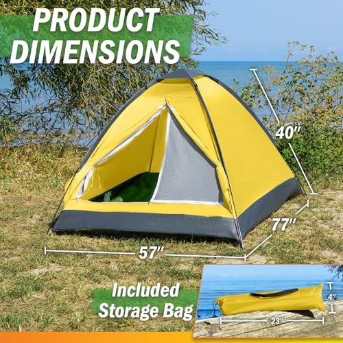 2 Person Camping Tent with Rain Fly and Carrying Bag – Lightweight Outdoor Pop Up Tents for Camping Essentials, Music Festivals, Backpacking, Hiking, or Beach Shelter by Wakeman Outdoors - color: Yellow